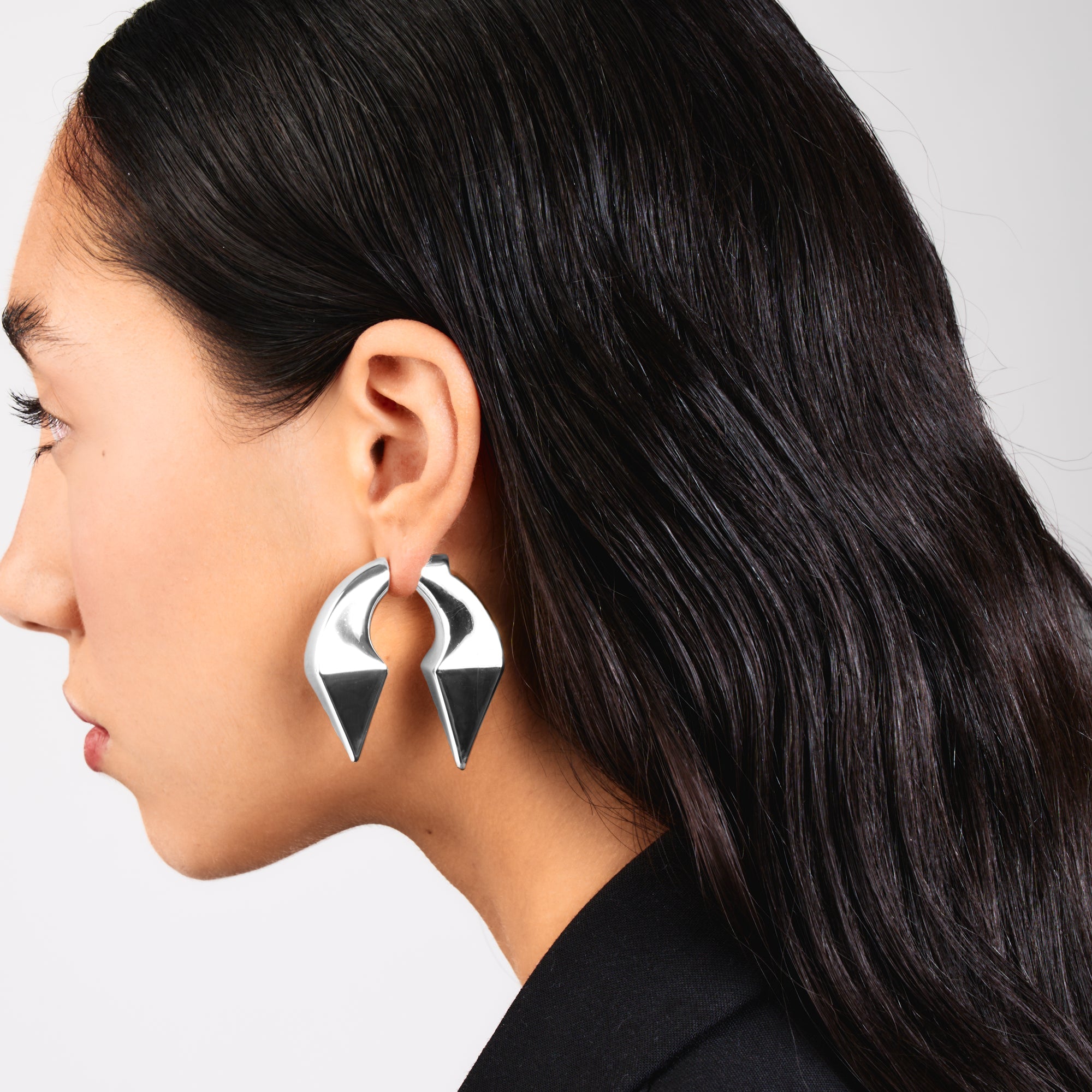 2 BOLD DOUBLE SPIKE EARRING SILVER - AIRHESS